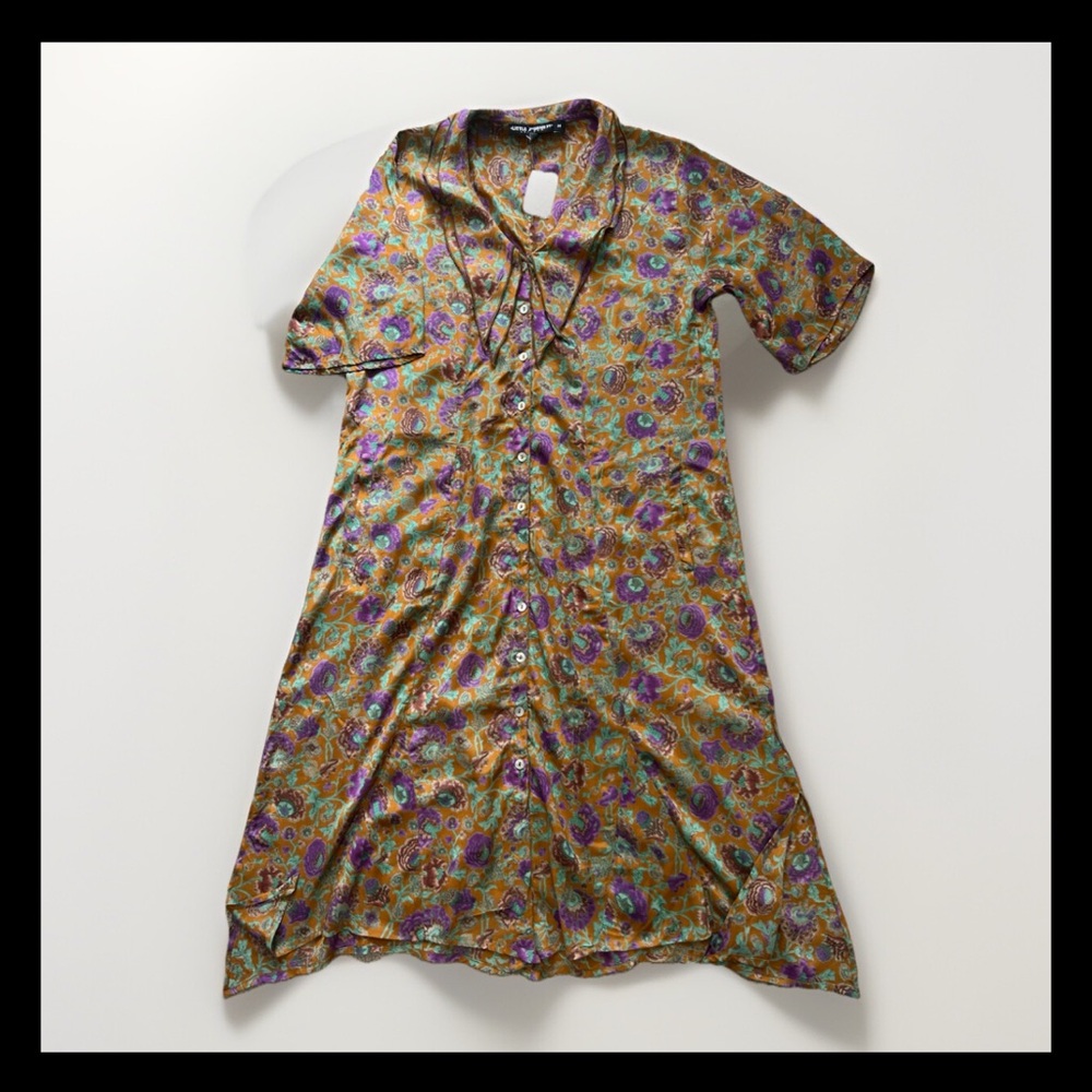 Little Journeys Chicago Dress Size M Button Down Pockets Brown Floral SS